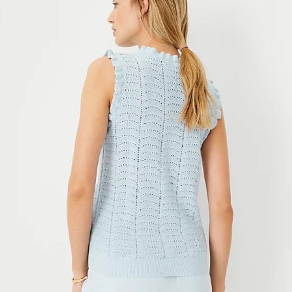 Pointelle Ruffle Sweater Shell NWT - Picture 2 of 4